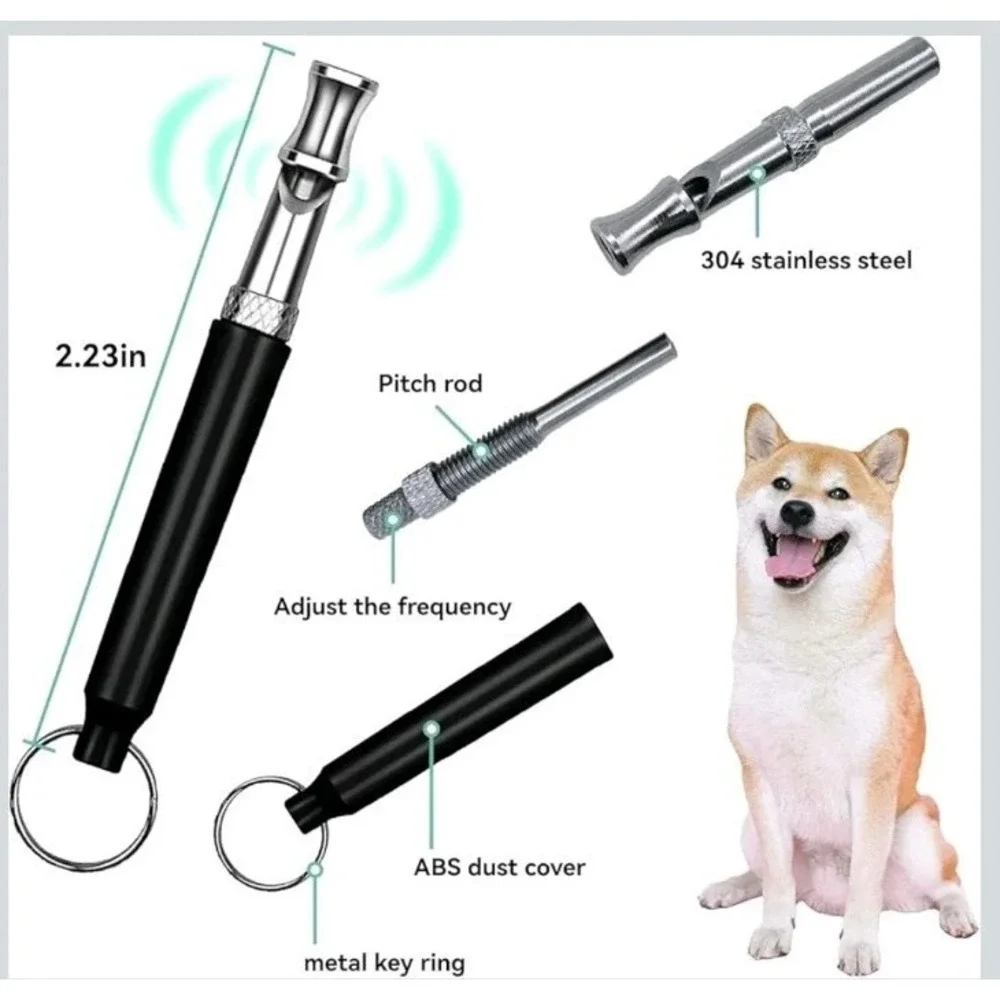 Dog Whistle Stop Barking Pet Training Ultrasonic Adjustable High Pitch + Lanyard